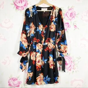 Charles Henry Black Floral Cold Shoulder Mini Dress S